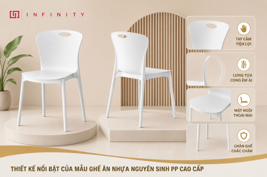 Thiết kế nổi bật của mẫu ghế ăn nhựa nguyên sinh PP cao cấp