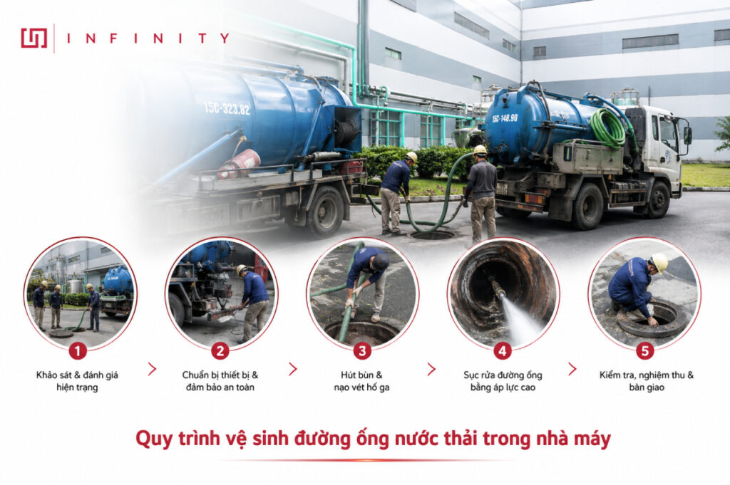 Quy trình vệ sinh đường ống nước thải trong nhà máy